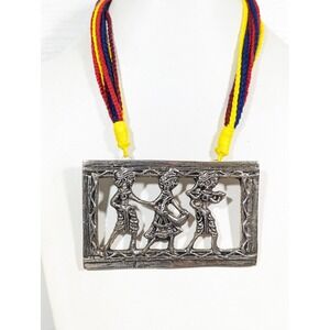 Vintage Tribal Dancer Pendant Necklace Adjustable Cord‎ 32" Ethnic Boho